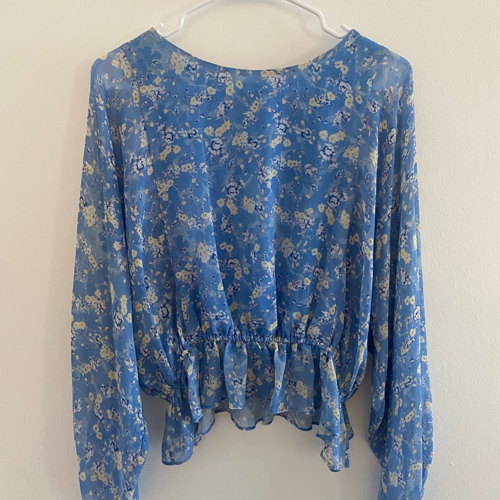 LoveShackFancy Blue Peplum Blouse Long Sleeve